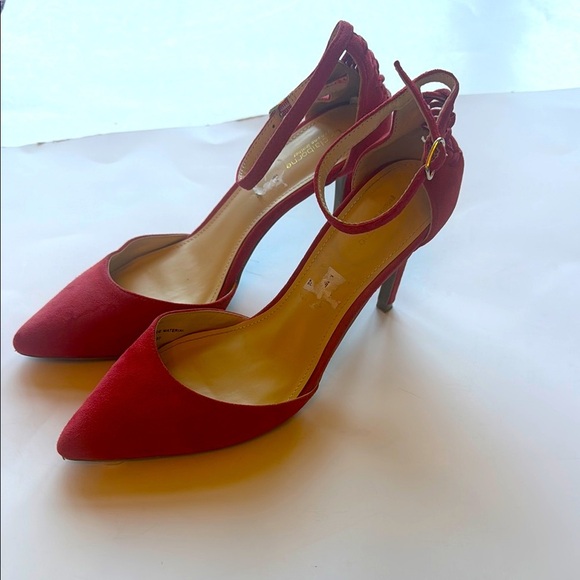 Liz Claiborne Red Leather Harriet Pointy Toe Strappy Heels - Picture 1 of 9